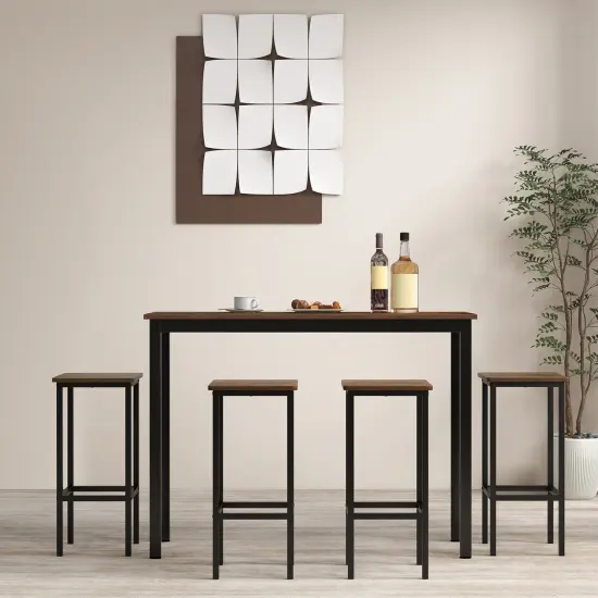 Set Of 4 Bar Stool Set 26" Bar Chair With Metal Legs And Footrest Rustic Brown {6}