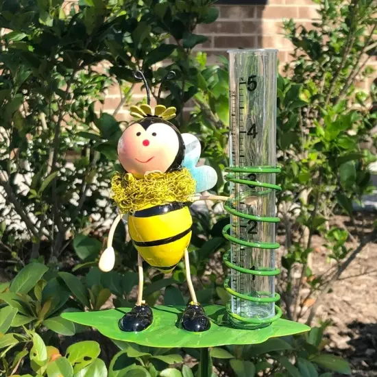 Rain Gauge Garden Metal Stake Bumblebee Decorative Outdoor Yard Decor {4}
