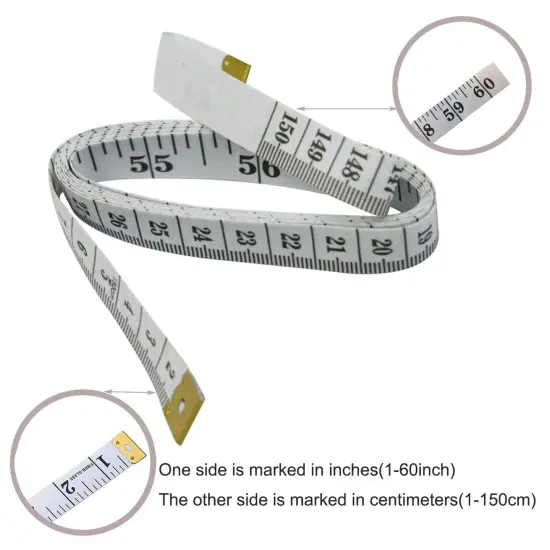 Soft Tape Measure Double Scale Body Sewing Flexible Ruler for Weight Loss Medical Body Measurement Sewing Tailor Craft Vinyl Ruler, Has Centimetre Scale on Reverse Side 60-Inch（White） {3}