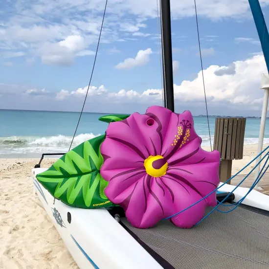 Swim Central 70" Inflatable Green and Pink Summer Hibiscus Flower Lounge Pool Float {7}