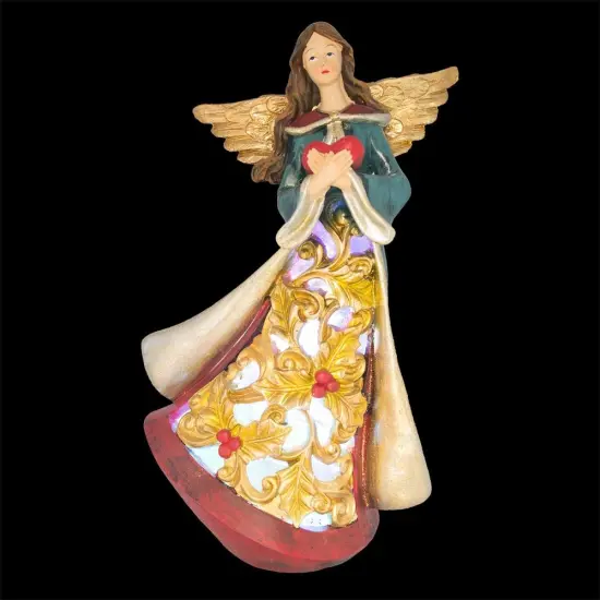 Guardian Angel Holding a Red Heart LED Lights Figurine 11.5 Inches {4}