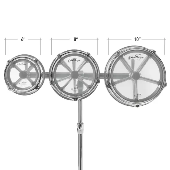 Ashthorpe Roto Tom Drum Set with Stand - 6", 8", 10" Toms with Remo Heads {3}