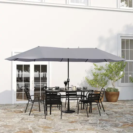 Merrick Lane Evanston 15 FT Triple Head Umbrella for Patio Use with Crank Handle, and Easy Lift Function Gray {1}