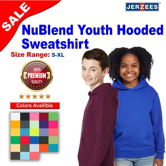 JERZEES&reg; NuBlend Youth Hooded Long Sleeve Sweatshirt Athletic heather {2}