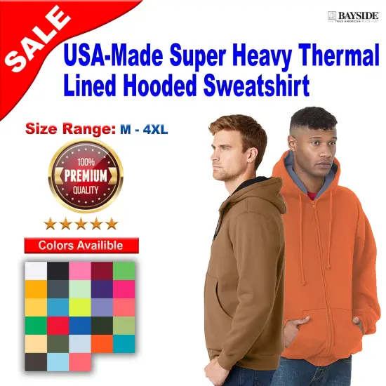 Bayside&reg; Super Heavy Thermal Lined Hooded Sweatshirt Bright Orange {2}