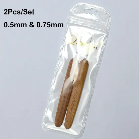 Dreadlocks Crochet Hooks for Hair 2Pcs/Set (0.5Mm+0.75Mm) Bamboo Handle Locs Crochet Needle Steel Crochet Hook Lock for Braid Craft {7}
