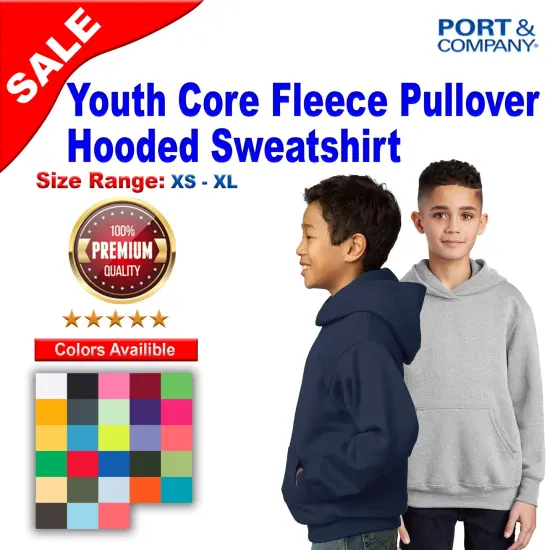 Port & Company&reg; Youth Core Fleece Pullover Hooded Sweatshirt Athletic Heather {2}