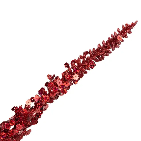 Allstate Glitter and Sequin Artificial Leaf Sprigs Christmas Spray - 34" - Red {4}