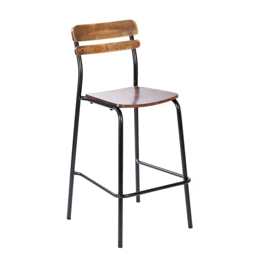 Emma and Oliver Blanchard Bar Stool with Metal Frame and Solid Wood Seat and Back with Antique Finish Antique White {8}