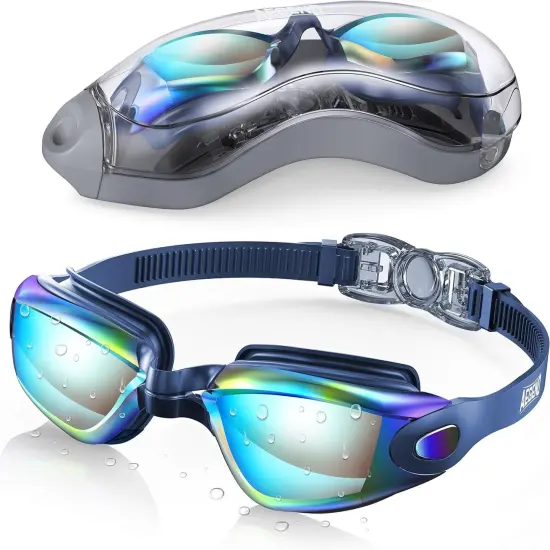 Swim Goggles, Swimming Goggles No Leaking Full Protection Adult Men Women Youth Aqua With Blue Strap {1}