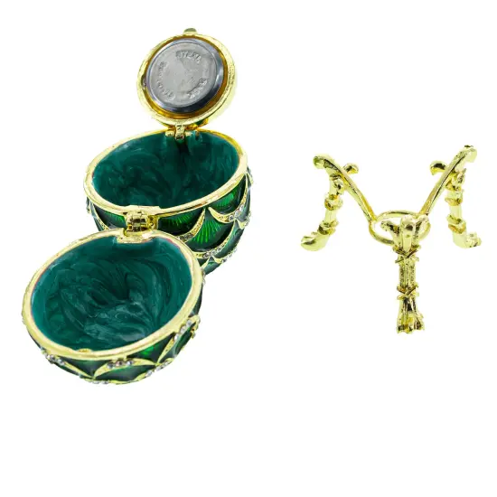 Green Enamel Pinecone Royal Inspired Imperial Easter Egg with Clock Surprise {5}