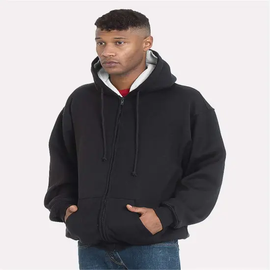 Bayside&reg; Super Heavy Thermal Lined Full Zip Hooded Sweatshirt Black/Cream {1}