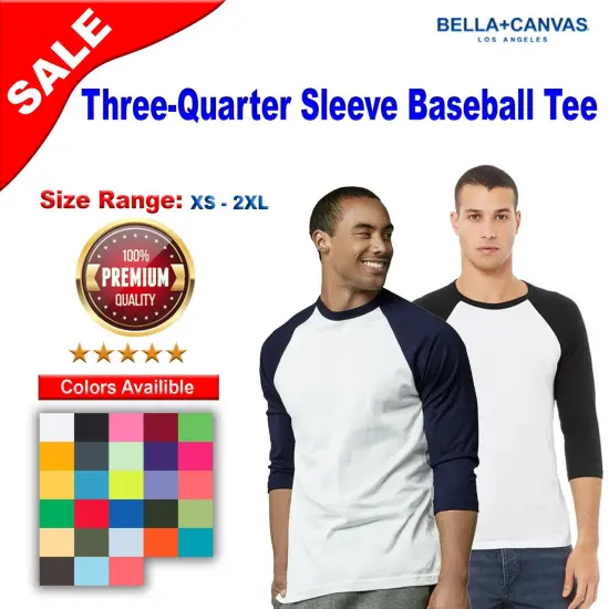 BELLA + CANVAS&reg; Crewneck Three Quarter Baseball Tee White/ red {2}