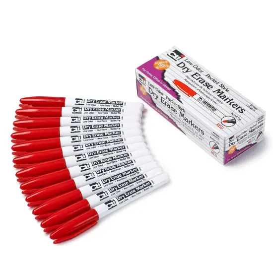 Dry Erase Markers, Low Odor, Pocket Style, Bullet Tip, Red, 12 Per Box, 3 Boxes {2}