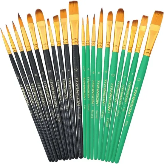 20Pcs Bulk Artist Painting Brush Set for Acrylic Watercolor Gouache Hobby Craft Face Rock Painting Black And Green {1}