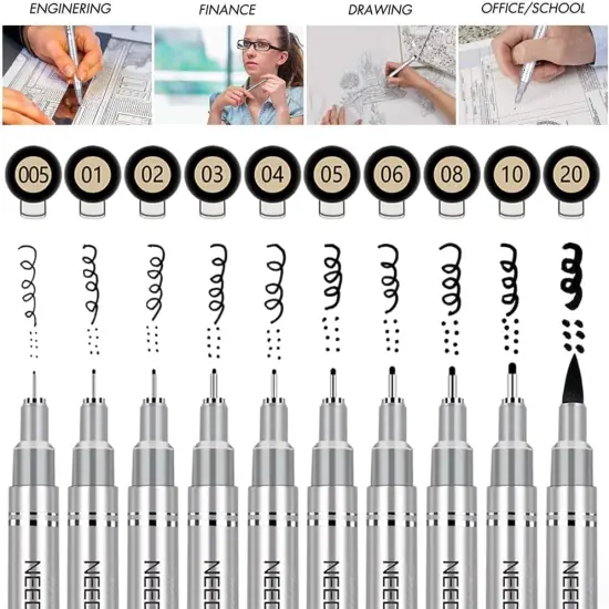 Micro-Pen Fineliner Ink Pens, 10 Size Black Micro Fine Point Drawing Pens Waterproof Archival Ink Multiliner Pens for Artist Illustration, Sketching, Technical Drawing, Anime, Manga {5}