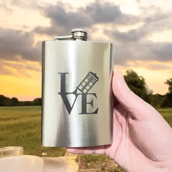 8oz Geek Love Collection - Police Call Box Stainless Steel Flask {6}