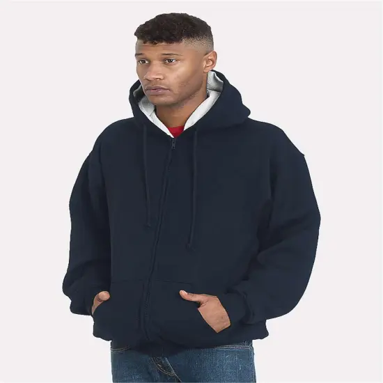Bayside&reg; Super Heavy Thermal Lined Full Zip Hooded Sweatshirt Navy/Cream {1}