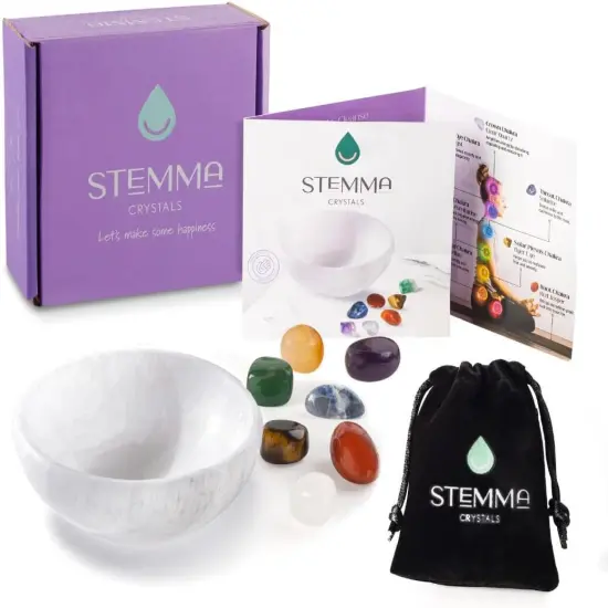 Chakra Stone Kit with Selenite Bowl 4 Inch Crystals and Healing Stones| 9 Piece Crystal Sets {2}