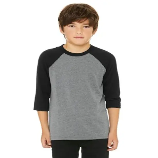BELLA + CANVAS&reg; Youth Three-Quarter Sleeve Baseball Tee - 3200Y White/ black {6}