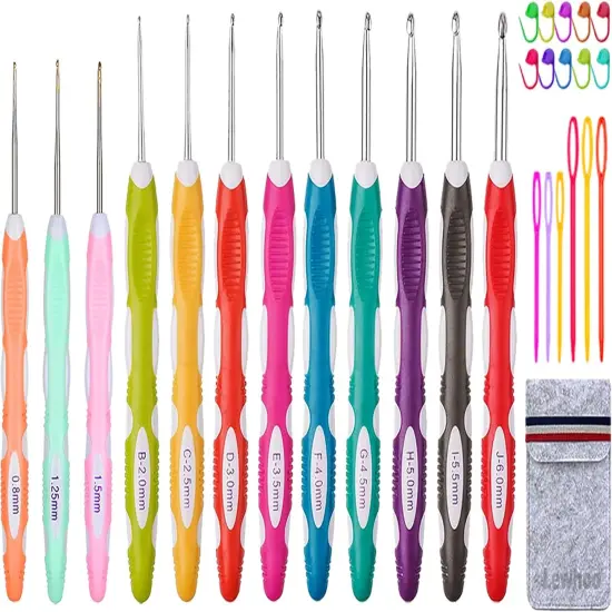 Ergonomic Crochet Hooks with Roll Felt Bag, Crochet Hooks Set for Arthritic Hands, Size from B to J Grey 0.8~6.0Mm {1}