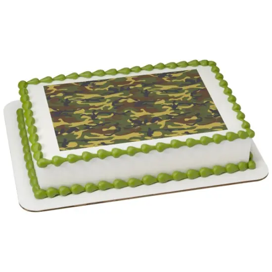 Green Camouflage Edible Cake Topper Image 1/4 sheet {1}