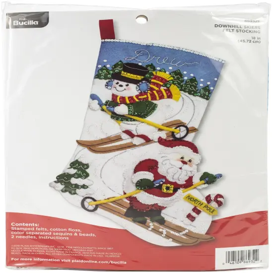 Bucilla Felt Stocking Applique Kit 18" Long-Downhill Skiers {1}