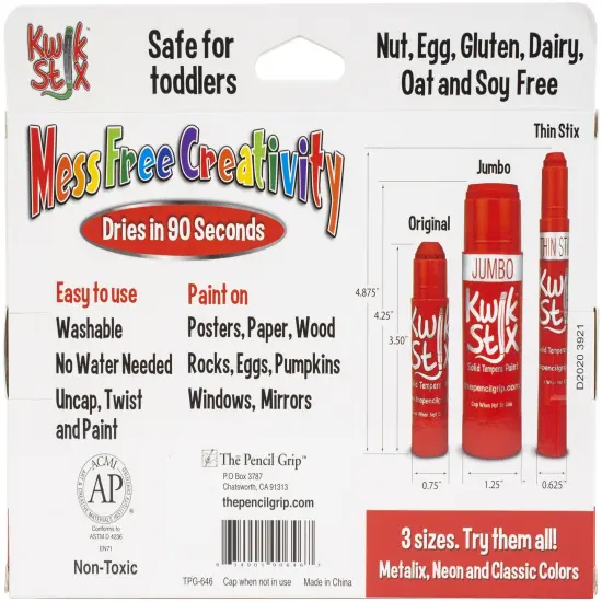 Kwik Stix Jumbo Solid Tempera Paint Stix 6/Pkg-Classic Colors {3}