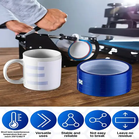 6 Rolls Heat Resistant Tapes Sublimation Press Transfer Thermal Tape 10mmx30m SUBLITAPE BLUE {2}