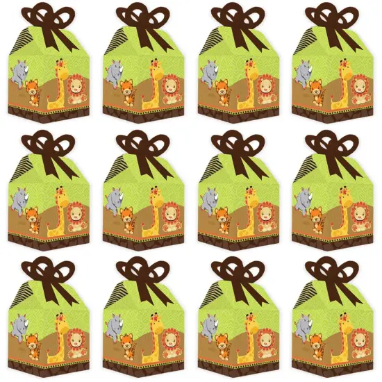 Big Dot of Happiness Funfari - Fun Safari Jungle - Square Favor Gift Boxes - Baby Shower or Birthday Party Bow Boxes - Set of 12 {6}