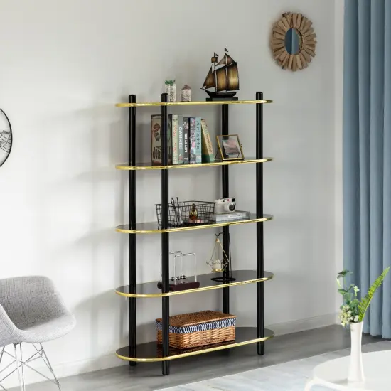 5 Tier Open Bookshelf, Contemporary Classic Modern Style Free Standing Wood Display Rack Unit for Collections,&nbsp;59" Height Etagere Bookcase Brown {9}