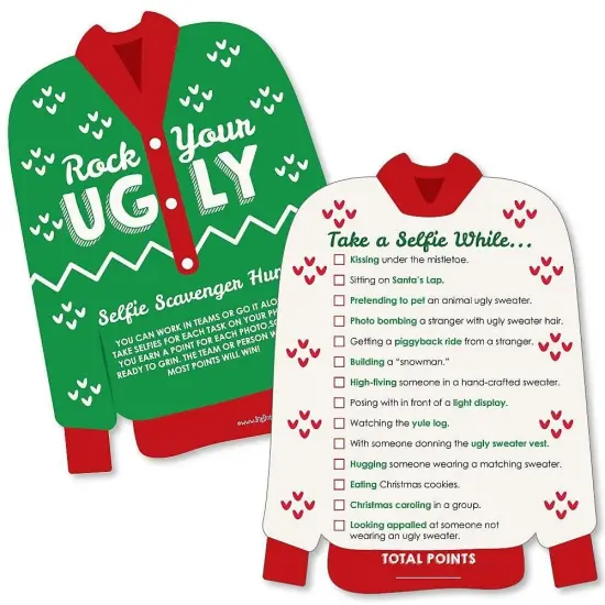 Big Dot of Happiness Ugly Sweater - Selfie Scavenger Hunt - Holiday and Christmas Party Game - Set of 12 {1}
