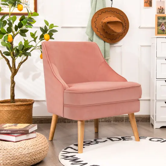 Costway Accent Chair Velvet Upholstered Single Sofa with Rubber Wood Legs Pink\Green\Grey {8}