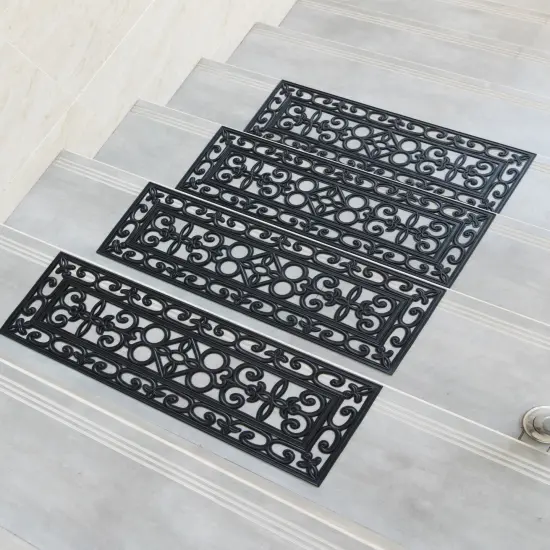 Decorative Scrollwork Design Rubber Stairs Anti-Slip Tread Mat Carpet, Set of 4 {5}