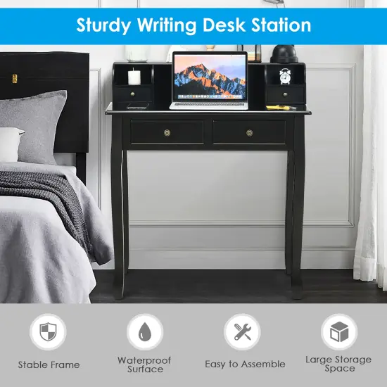 Costway Writing Desk Mission White Home Office Computer Desk 4 Drawer White\Black\Pink {7}