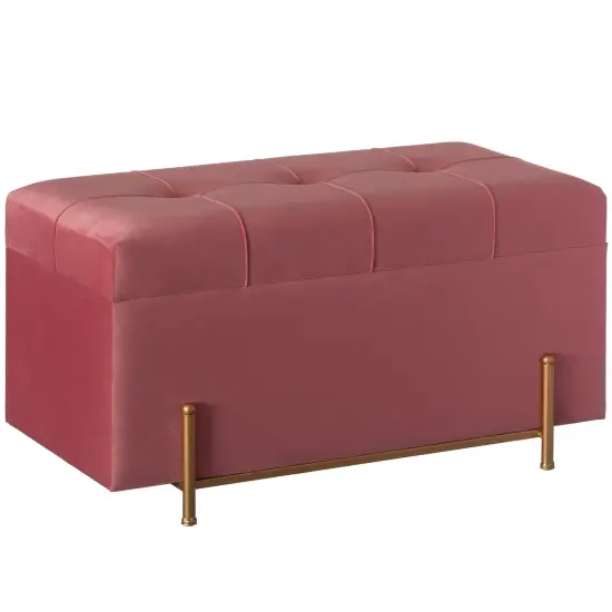 Large Rectangle Velvet Storage Ottoman Stool Box with Golden Legs | Decorative Sitting Bench for Living Room Home Decor with Cylindrical Golden Support Gray {8}