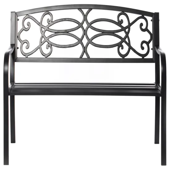 Steel Outdoor Patio Garden Park Seating Bench with Cast Iron Scrollwork Backrest, Front Porch Yard Bench Lawn Decor {4}