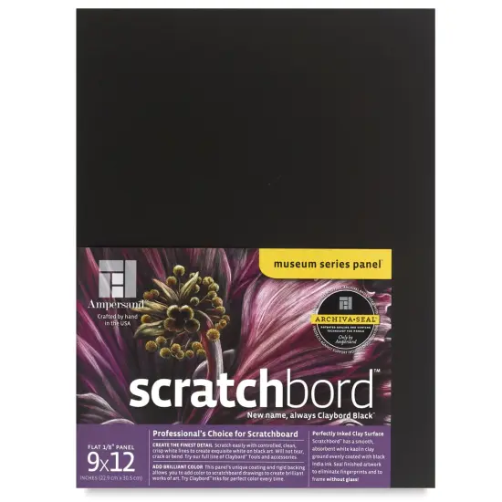 Ampersand Claybord Scratchbord - 9" x 12", 1/8" Thick, Black {1}