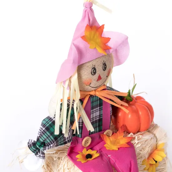 Gardenised 18 Inch Sitting on Straw and Hay Bales Multicolor Trio Scarecrows for Halloween, Fall and All Time Season Garden Decor, Perfect to Add a Festive Touch to Your Lawn {5}