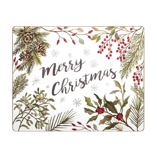 "Merry " Sentiment With Greenery Holly Hardboard Single Placemat, 13" x 16" {1}