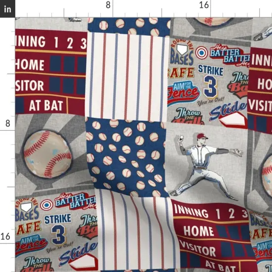 Various Fabrics by the Yard or Fat Quarter Baseball Patchwork Pitcher Red White Blue Quilt Topper Wholecloth Cheater Quilt Summer Sport America Usa 4Th Of July Custom Printed Fabric by Spoonflower {2}