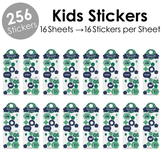 Big Dot of Happiness Par-Tee Time - Golf - Birthday Party Favor Kids Stickers - 16 Sheets - 256 Stickers {3}