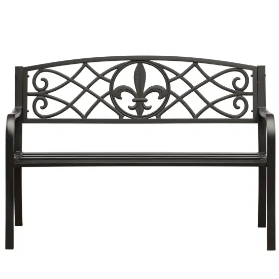 Outdoor Garden Patio Steel Park Bench Lawn Decor with Cast Iron Unique Design Back, Black Seating Bench for Yard, Patio, Garden, Balcony, and Deck {2}