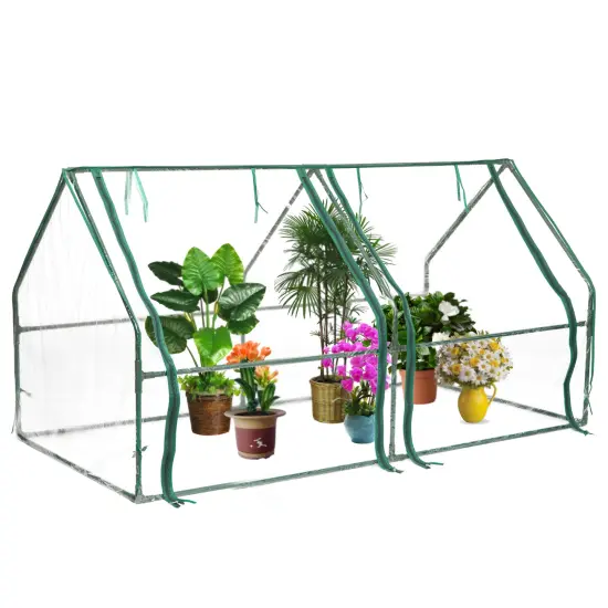 Green Outdoor Waterproof Portable Plant Greenhouse with 2 Clear Zippered Windows {2}