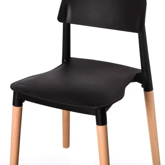 Modern Plastic Dining Chair Open Back with Beech Wood Legs Single Black {4}