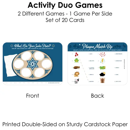 Big Dot of Happiness Happy Passover - 2-in-1 Pesach Jewish Holiday Party Cards - Activity Duo Games - Set of 20 {6}