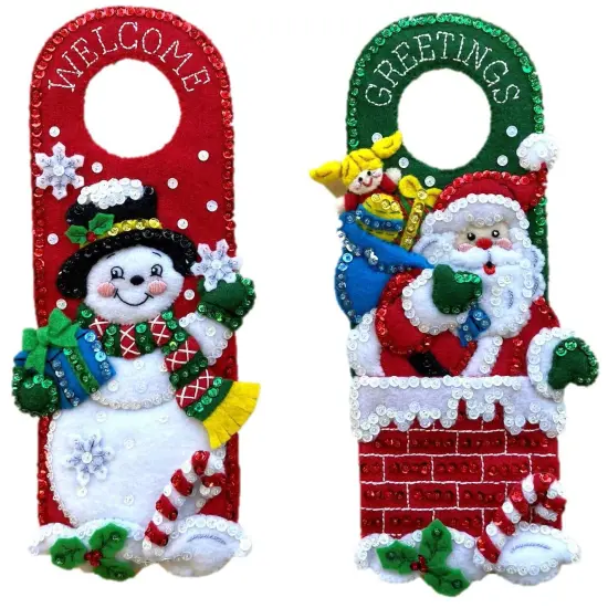 Bucilla Felt Door Hanger Applique Kit Set Of 2-Holiday {1}