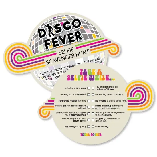 Big Dot of Happiness 70's Disco - Selfie Scavenger Hunt - 1970s Disco Fever Party Game - Set of 12 {1}
