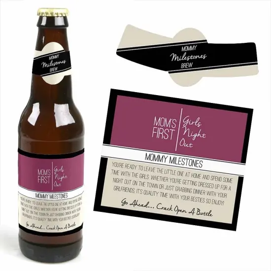 Big Dot of Happiness Mommy's First Milestones - Decorations for Women - 6 Beer Bottle Label Stickers and 1 Carrier {6}