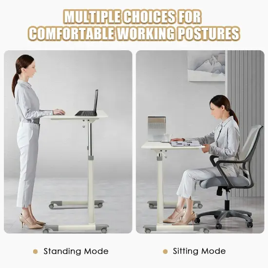 Costway Height Adjustable Computer Desk Sit to Stand Rolling Notebook Table Portable {5}